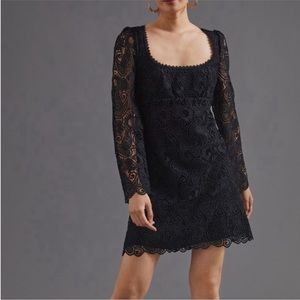 NEW Anthropologie Maeve Black Embroidered Lace Mini Dress Size 2
